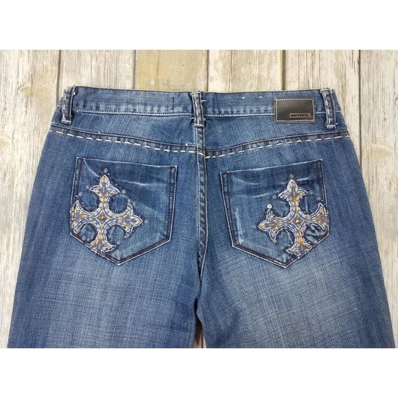 PETROL JEANS Denim Jenna Womens Size 29x34 Blue Distress’s Stud Casual Zip - Picture 8 of 13